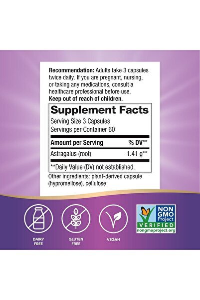 Nature's Way Astragalus Root Dietary Supplement, 180 Capsules, 470 mg