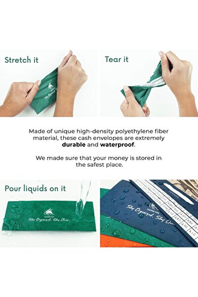 Clever Fox Cash Envelope Budgeting System - 12 Pack, Tearproof & Water-Resistant, Includes Carry Bag