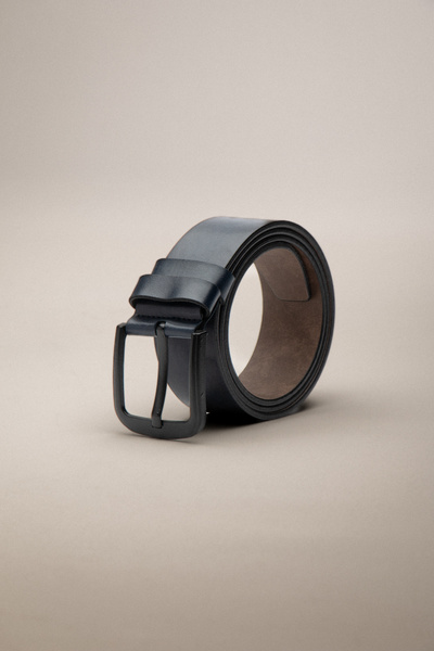 ZEKİ ÖZER Men's Navy Blue Faux Leather Belt 4.5 cm