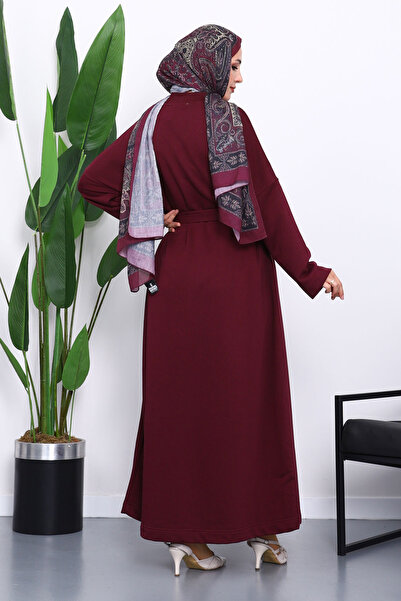 İmajButik Plum Belted Three-Thread Dress