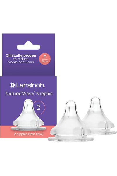 Lansinoh NaturalWave Fast Flow Bottle Nipples, Pack of 2, Transparent