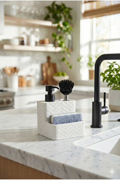 okacih Polyresin Brushed Sponge Countertop Liquid Soap Dispenser Kitchen Bathroom Detergent