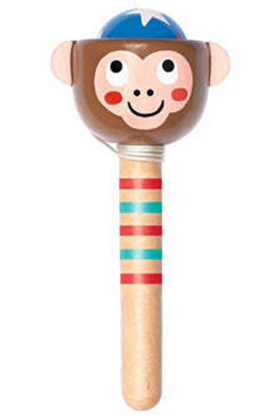 Tessari Wooden Catching Ball Toy Monkey 16 x 7 cm