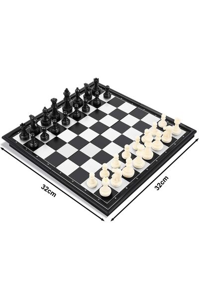 RUBIK Travel Chess Board Set, Magnetic Foldable Portable Chess Board (Black/White, 32x32x2cm)