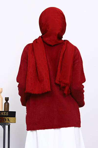 İmajButik Burgundy V-Neck Angora Soft Cardigan