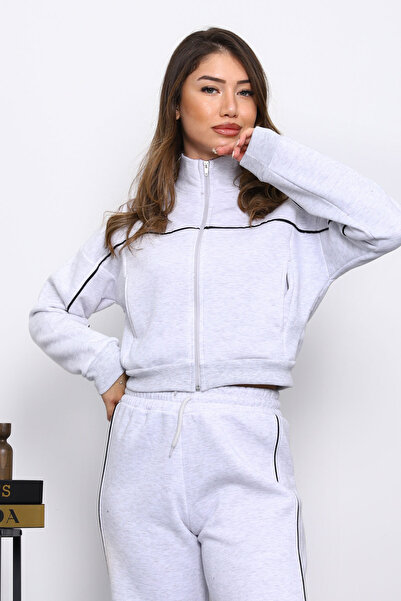 İmajButik Gray Three Thread Sweat Cardigan Pants Set