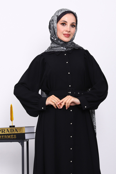 İmajButik Μαύρο φόρεμα με ζώνη στη μέση