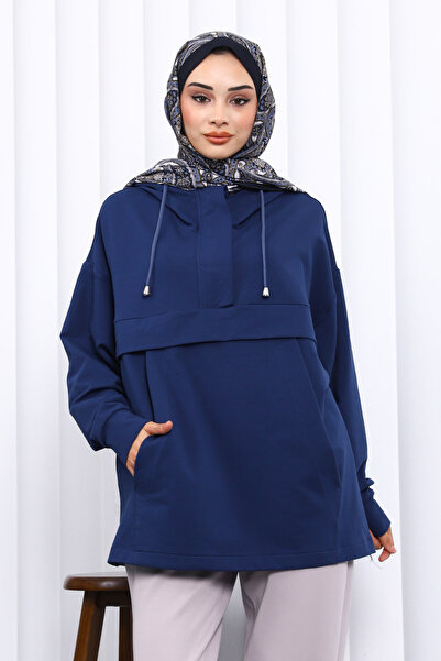 İmajButik Μπλε ναυτικό με τσέπες με φερμουάρ Two Thread Ov oversized weat