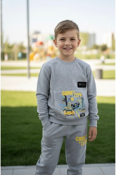 Murat Baby Boy's Graphic Printed Tracksuit Set – Gray