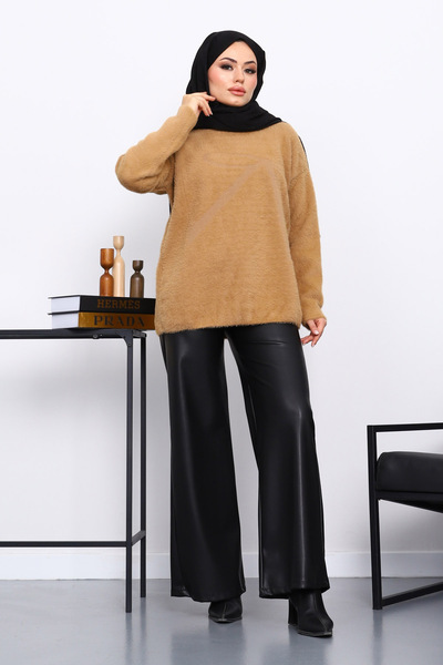 İmajButik Πλεκτό πουλόβερ Angora με μοτίβο μπισκότου με λαιμόκοψη