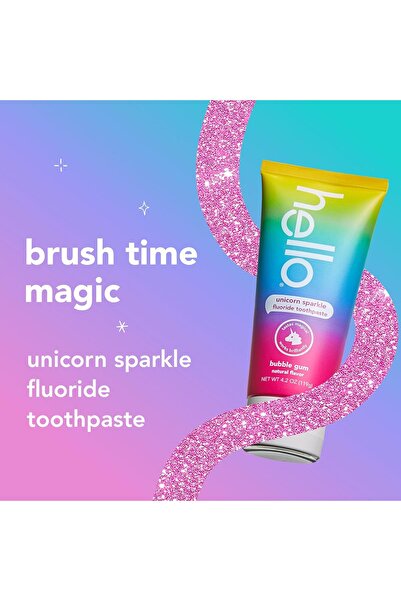 Hello Unicorn Sparkle Kids Fluoride Toothpaste, Bubblegum, ADA Accepted, Vegan, 3×124ml