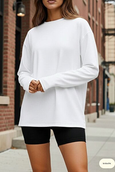 Le Touche Women's Navy Blue Relax Fit Comfortable Cut 100% Cotton Long Sleeve Crew Neck Basic T-Shirt