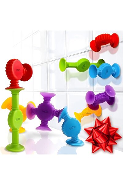 BUNMO Textured Suction Bath Toys - 10 Pack Silicone (Decorative, Build & Create)