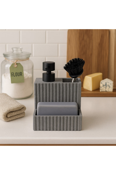 okacih Polyresin Brushed Sponge Countertop Liquid Soap Dispenser Kitchen Bathroom Detergent