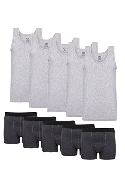 Paul Parker Cotton 5-Piece Undershirt Set in Gray, 5-Piece Boxer Set in Anthr...