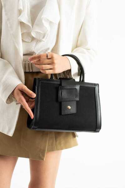 Nurembags Black Square Shape Stylish Women's Hand and Shoulder Bag