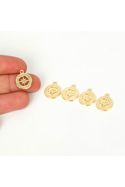 yfhobi 1 Adet - 12 mm Pusula Desenli Uç, Charm Uç, Altın Kaplama 1.Kalite Kar...