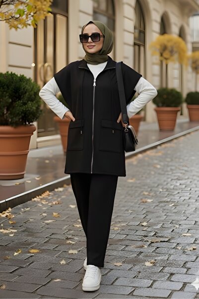 İmajButik Black Scuba Vest and Pants Three-Piece Set