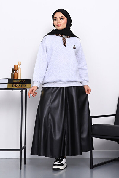 İmajButik Γκρι φούτερ με τρεις κλωστές με κέντημα Ceylan και αξεσουάρ με φουλάρι