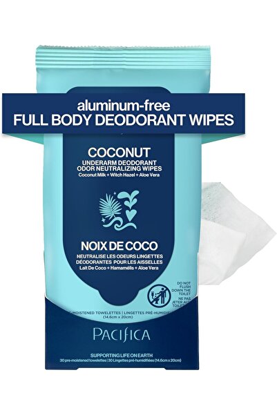 Pacifica Underarm Deodorant Wipes, Coconut Milk & Essential Oils, 30 Count