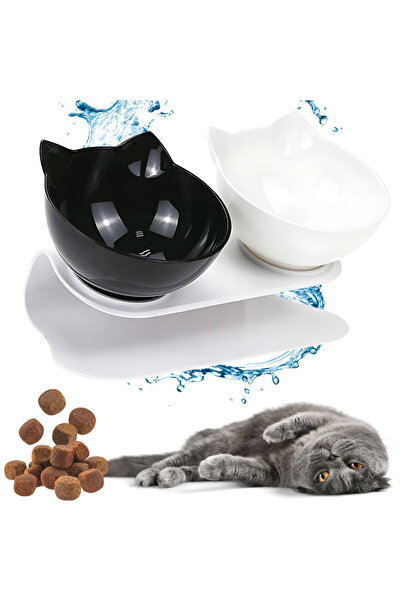 VERK Ergonomic set of 2 Group cat bowls, 2x 400ml, plastic, black and white