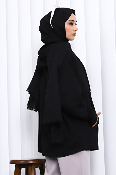 İmajButik Black Zippered Pocket Two Thread Ov Oversized Weat