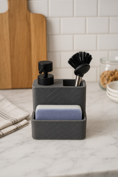 okacih Polyresin Brushed Sponge Countertop Liquid Soap Dispenser Kitchen Bathroom Detergent