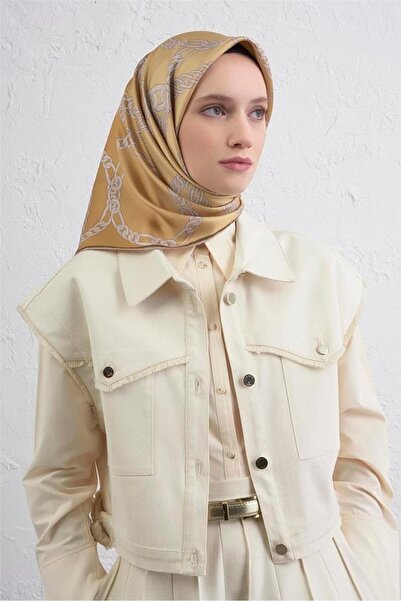 Armine Tivil Pure Silk Scarf 9427 - 33 Μουσταρδί Κίτρινο Μικτό Σχέδιο