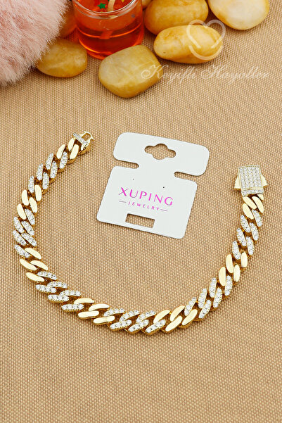 Keyifli Hayaller Xuping Bileklik - Vip Gold zirkon Taşlı Gurmet xuping Zincir Kuyumcu Bileklik 20cm En:9mm GRMT03