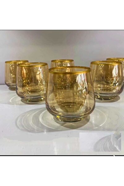 P H Panayır Home Line 6 Gilded Gold Coffee Side Water Glass Set 95 Cc