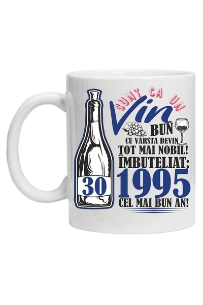 CRD PRINT Personalized Mug "Un Vin Bun 1995-30" - blue design, CRD PRINT, 330 ml, white