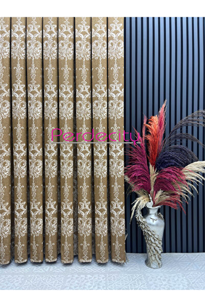 PERDECITY Dubai Bohemian Style Patterned Mustard Background Curtain 1X3, Can'T Be Ironed (Single Panel)