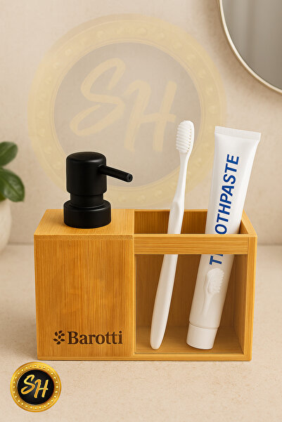 Snow Homs Luxury Original Bamboo Liquid Soap Dispenser with Toothbrush Holder