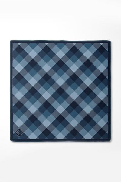 Levidor Navy Blue Dotted Checkered Print Twill Silk Scarf-0934