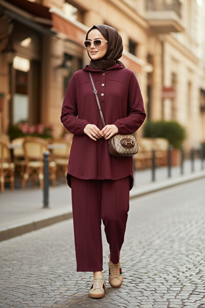 Aselim Hijap Moda Modal Hooded Double Hijab Set Burgundy