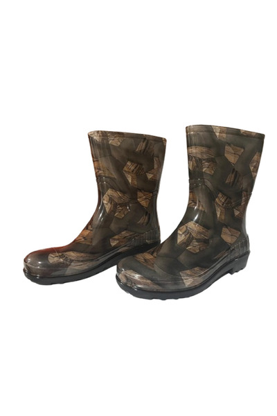 Emek Women's Beige Patterned 23 cm Short Garden Rain Boots