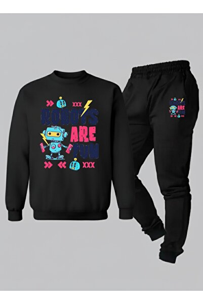 LORVEX Swea tricou - Trening pentru copii cu guler rotund ROBOTS imprimat cu ...