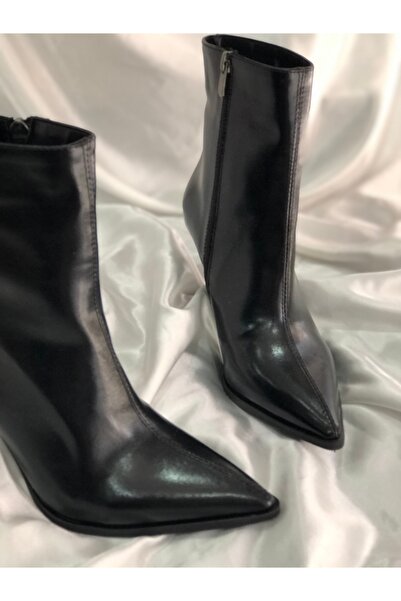 Hg Ayakkabı Aura Black Crinkled Leather 8 cm Heel Boots