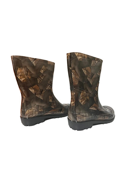 Emek Women's Beige Patterned 23 cm Short Garden Rain Boots