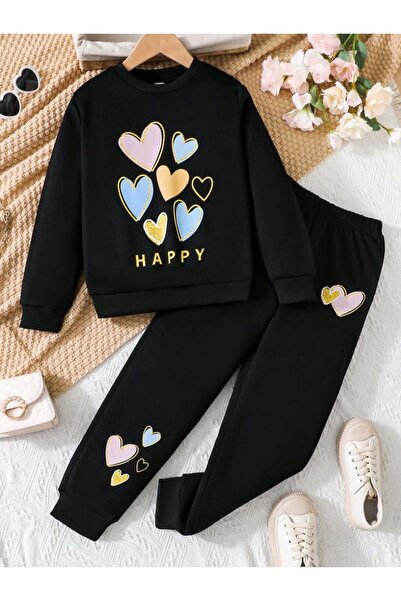 VESTIR BIEN Happy Printed Girls Cotton Children's Bottom and Top Set Black