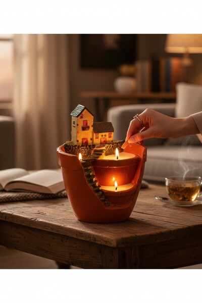 Binbirdemet Rustik Köy Evi Ahşap Fitilli Soya Wax Mum