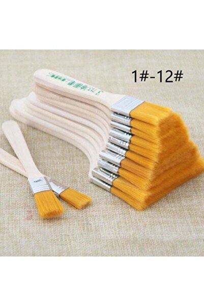 Generic Pack Of 12 Flat Nylon Hair Wooden Painting Brush