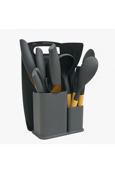 OEM Silicone Kitchen Utensil Set with Wooden Handles 18 Pieces and Stand