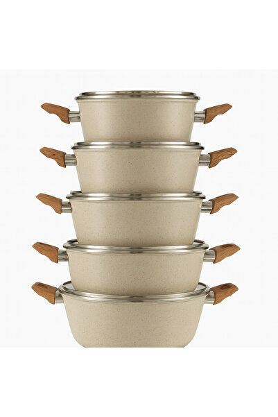 Hotchef 10 Piece Pot Set with Glass Lids and Imitation Wood Handles