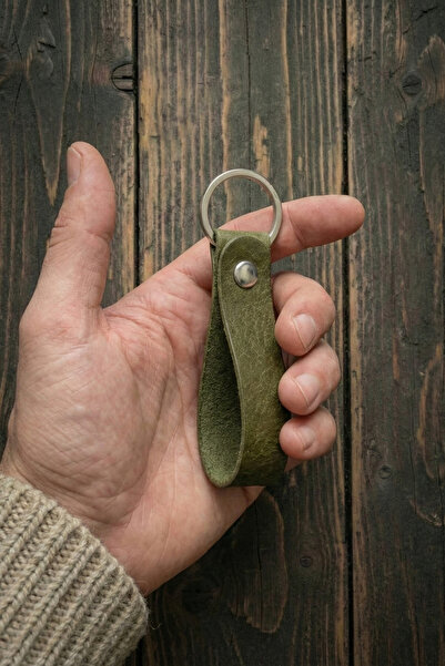 pepuza Hakiki Deri Anahtarlık Olive - Lazer Kazıma - Özelleştirilebilir