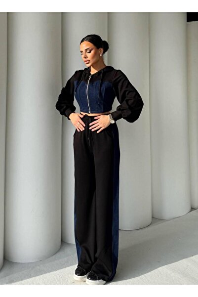 Bak'ap Premium Trend Denim Jeans Detailed 2-Piece Tracksuit Set