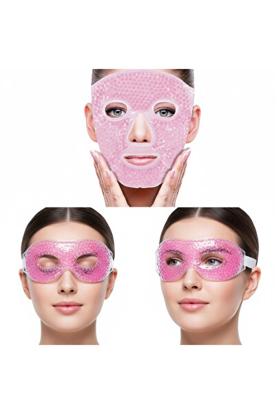 Epilons مجموعة قناع الوجه والعين من جل العلاج بالخرز باللون الوردي للاستخدام ...