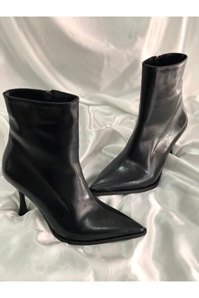 Hg Ayakkabı Aura Black Crinkled Leather 8 cm Heel Boots