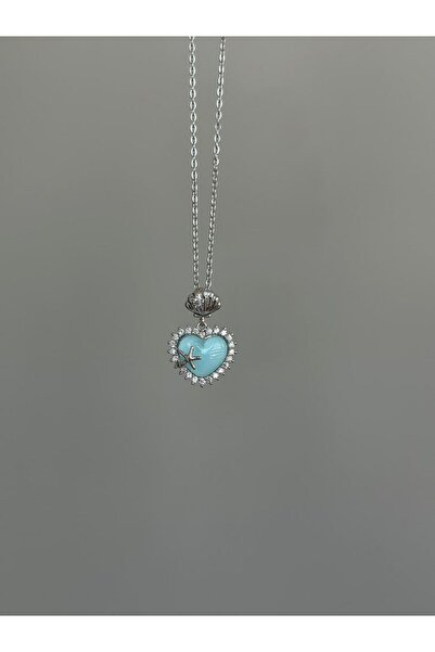 GÜLNAR BİJUTERİ قلادة على شكل قلب من الأوبال الفيروزي مع سلسلة فولاذية