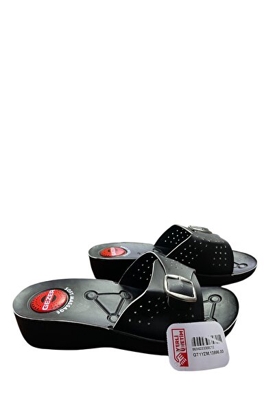 GEZER siyah tokalı soft topuk destekli ortopedik terlik